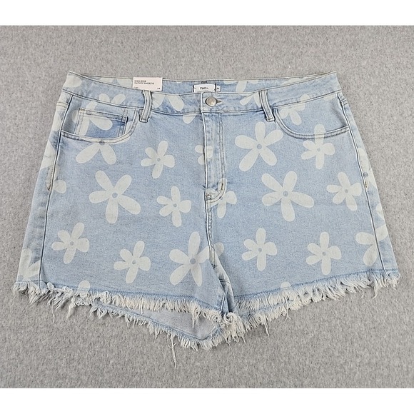 Rue21 Pants - Rue 21 Womens Size 24 Denim High Rise Cut Off Jean Shorts Blue Flower Print NWT